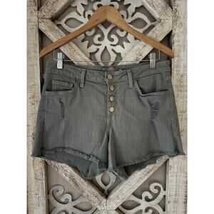 Just USA Distressed Button Fly Denim Shorts Frayed Hem Size 29 Green
